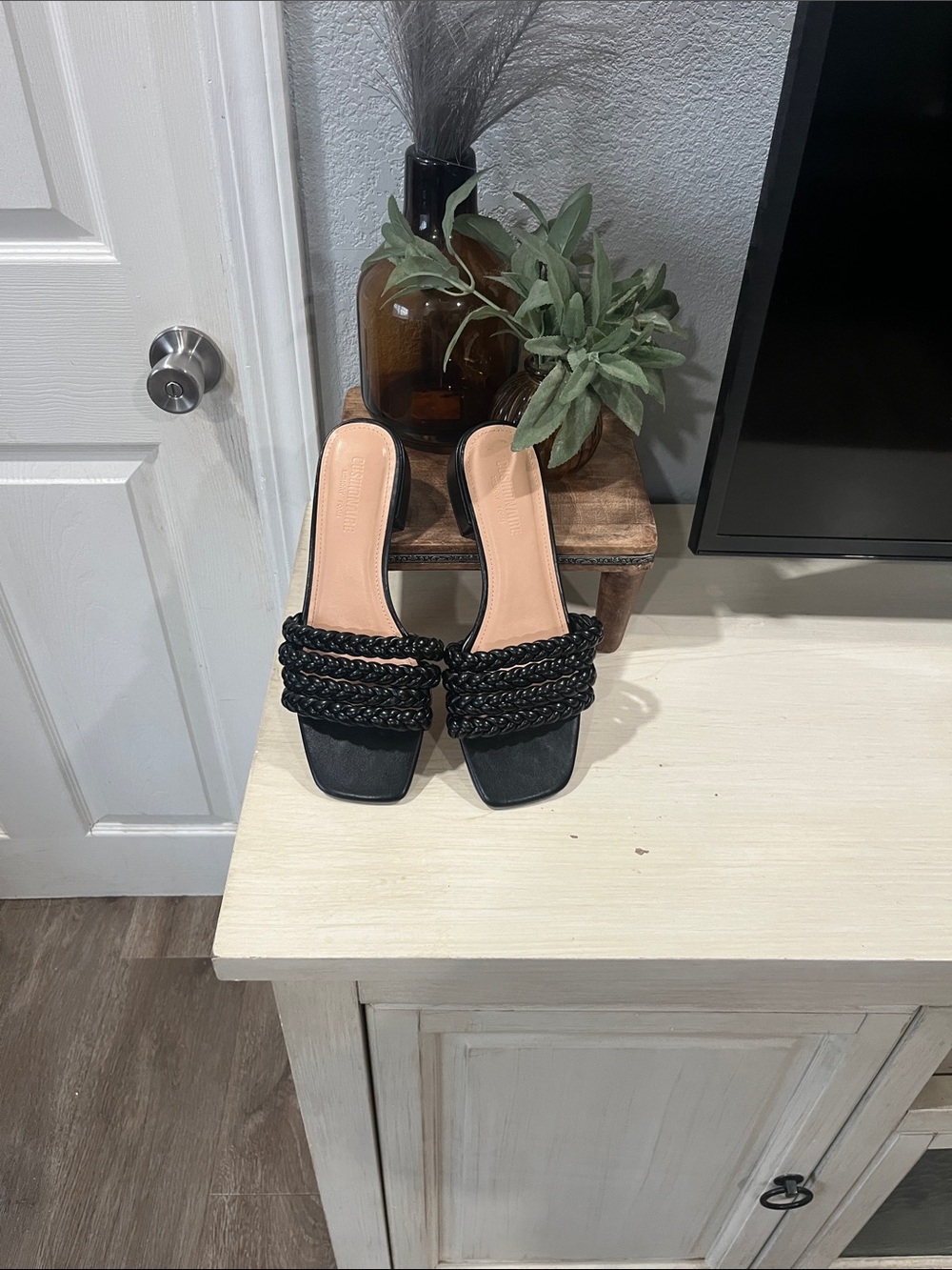 Braided Black Slide Mules for Women